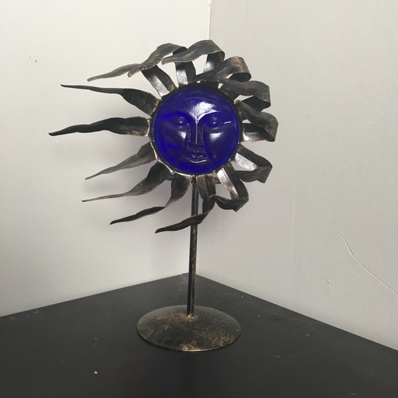 Natural Wonders Other - Blue glass sun candle holder, brass